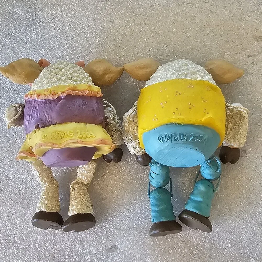 Vtg Anthropomorphic Sheep Girl Boy Shelf Sitters Figurines 2004 WMG Spring Decor
